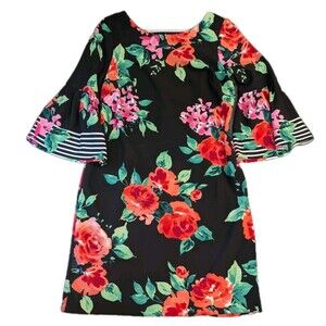 Jessica Howard Sheath Dress Womens 10 Floral 3/4 Bell Sleeve Cut-out Feminine
